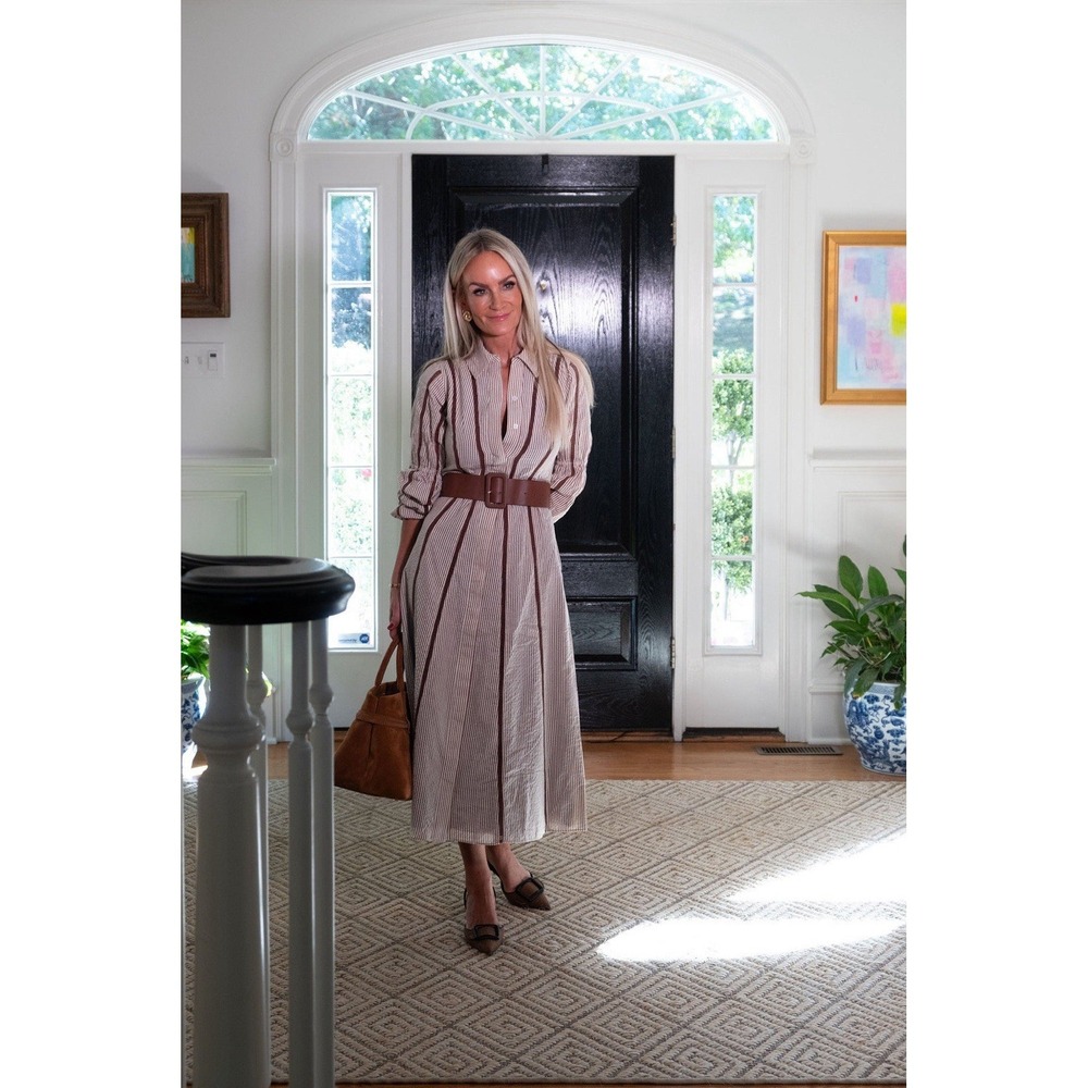 Sale To Sable The Belted Shirt Dress White/chocolate Size S